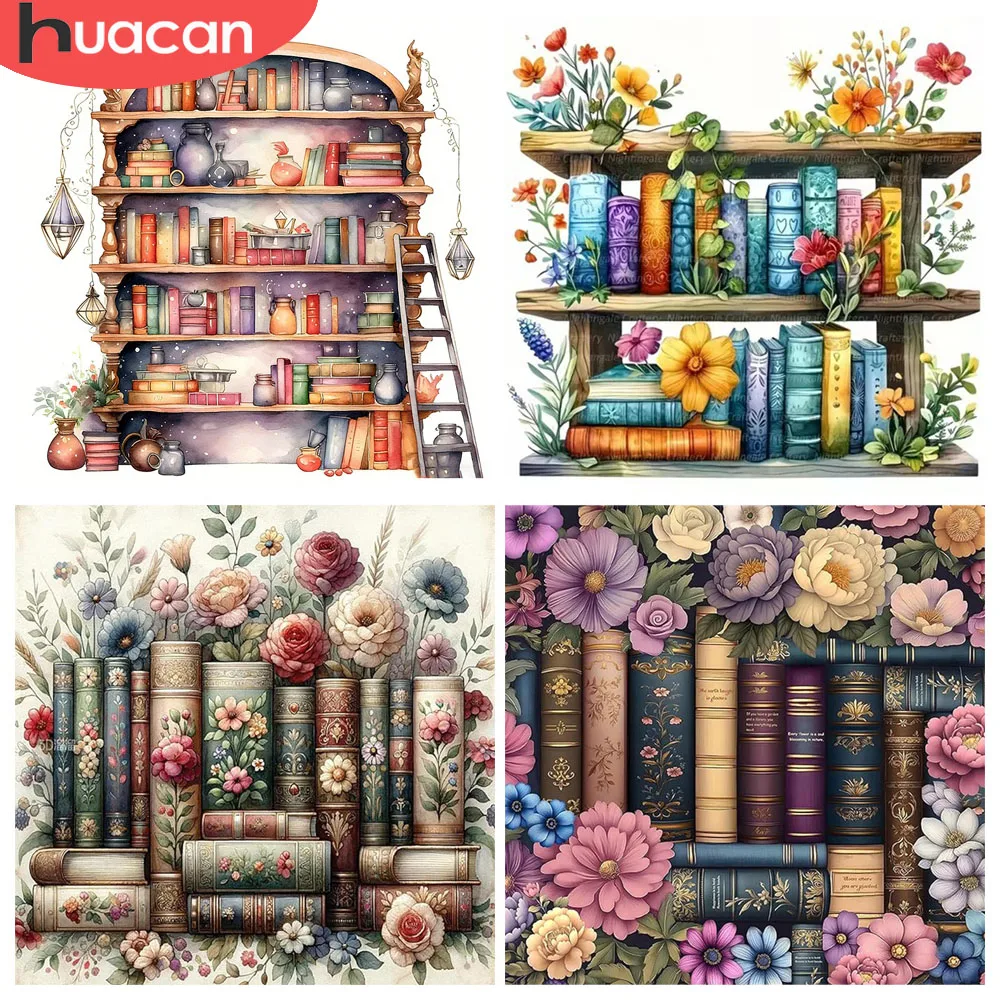 HUACAN Komplette Kits Diamant 5D Diy Diamant Mosaik Bücherregal Landschaft Malerei Handgemachte Kits Diy Handwerk Kunst
