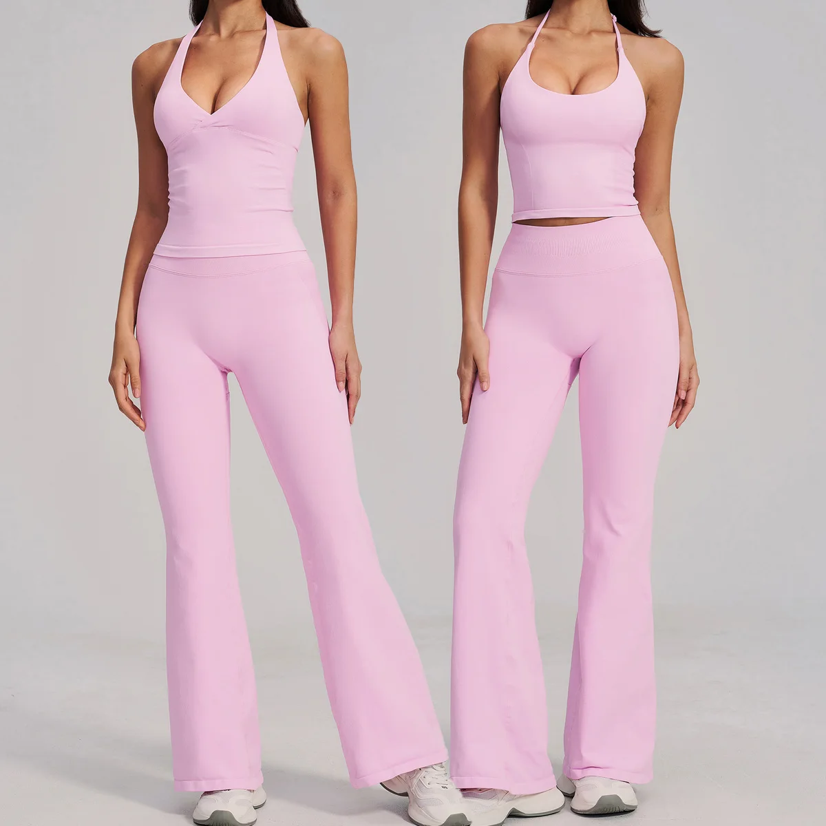 New Yoga Set 2 Pieces Workout Outfits Fitness Suits Sportswear Seamless Gym Clothes Tracksuits Women Sports Vest Gym Flare Pants