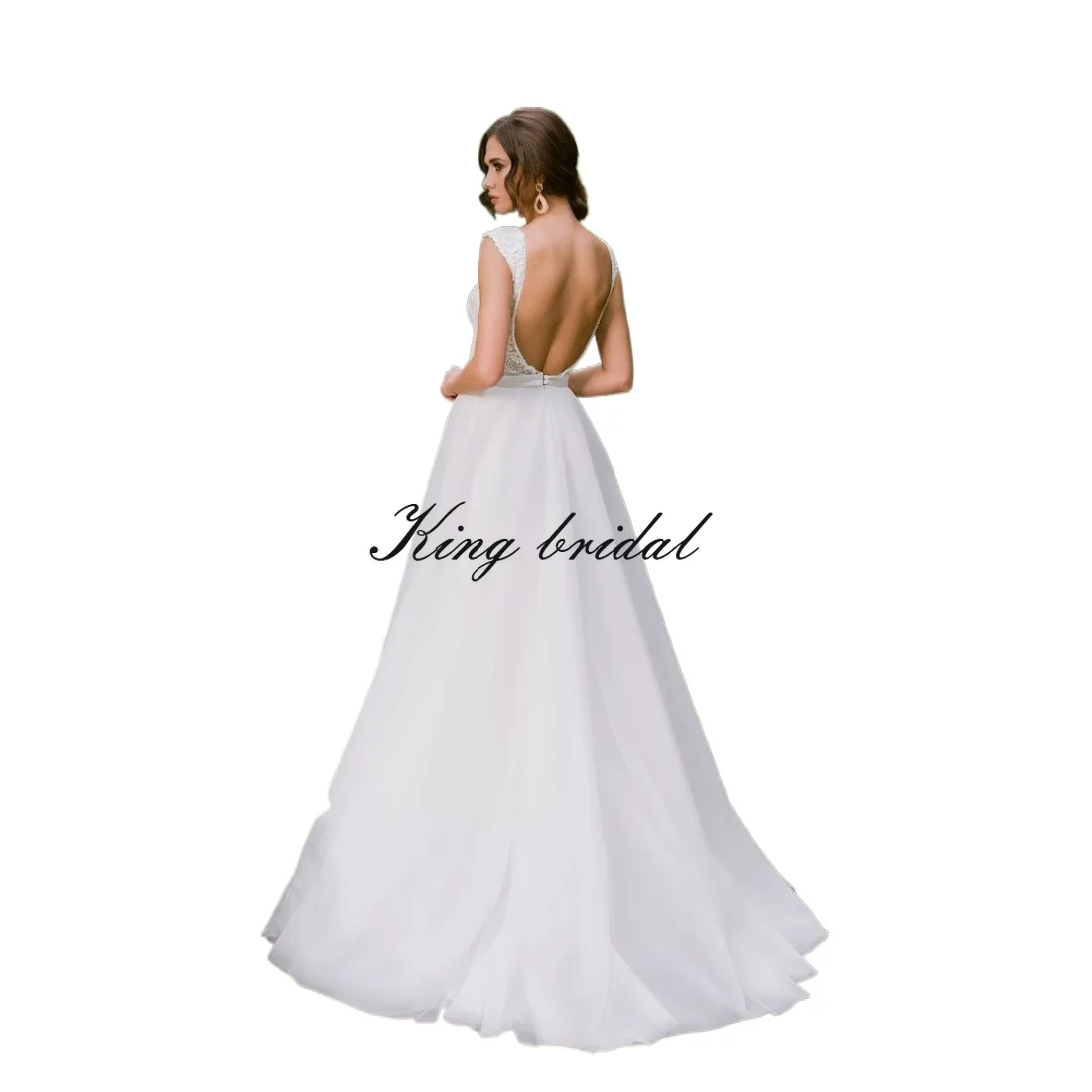 Embroidered Tulle Wedding Gown A Line Backless Wedding Dress Open Back Gown Custom Lace simple a line dress Bridal Gowns Gown