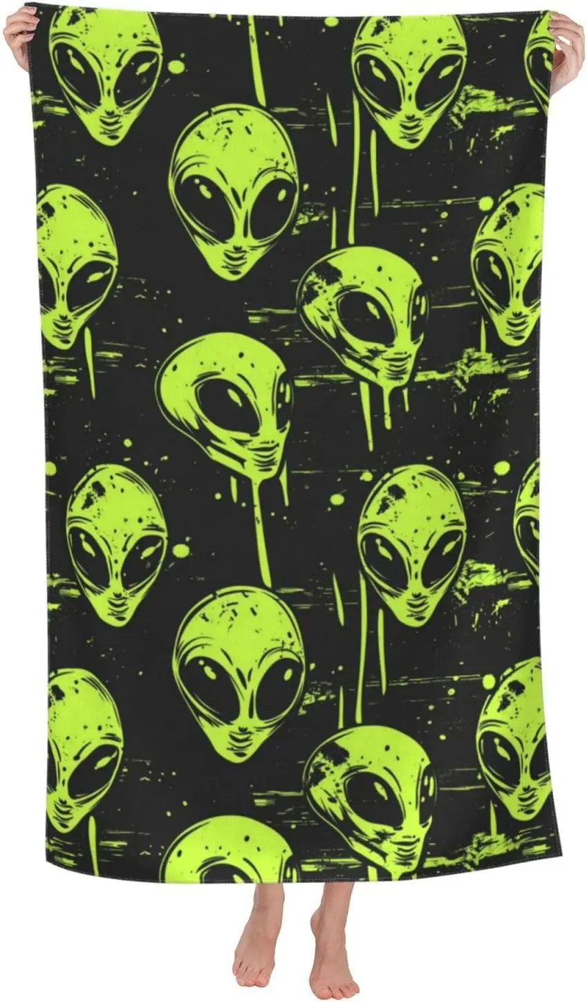 Funny Alien Beach Towel, Soft Lightweight Microfiber Quick Dry Bath Towels Gifts for Bathroom, Pool, Travel, Swimming Decor