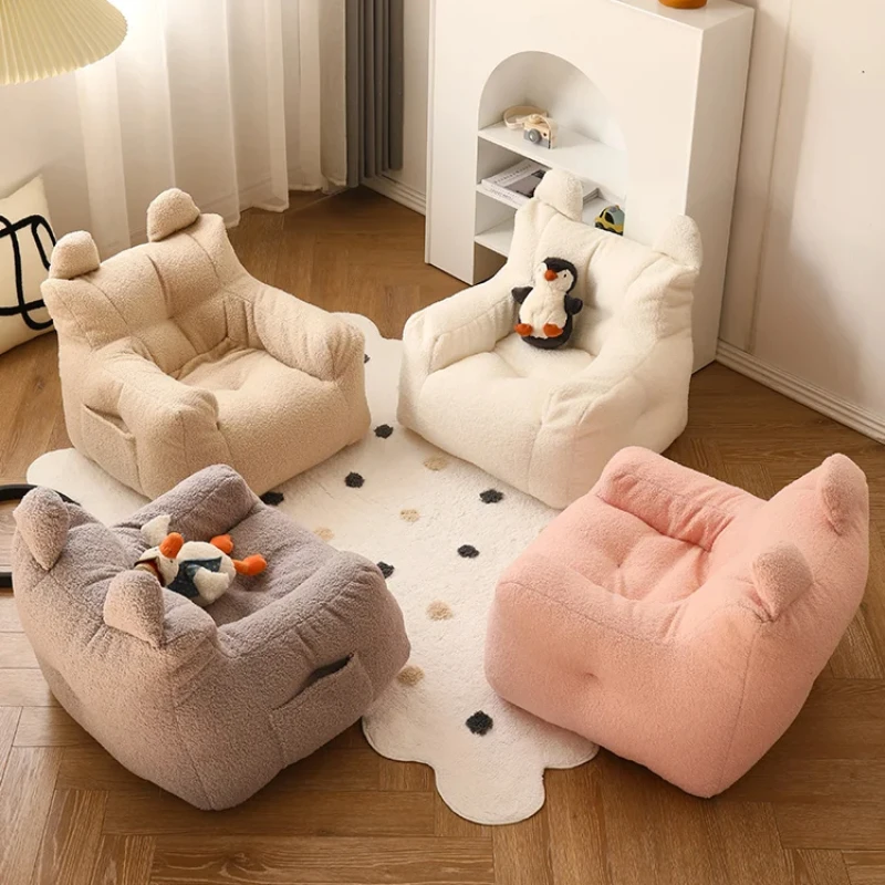 Cute Children's Sofa Baby Reading Lazy Sofa Cotton and Linen Lamb's Wool Fabric Small Sofa Chair Removable and Washable