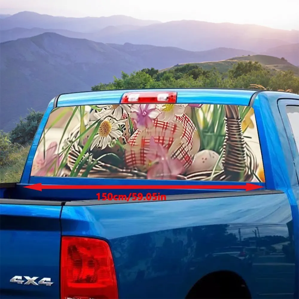 Easter Eggs Bunny EggsCar Rear Windshield Sticker Truck Window Perspective Perforated Rear Window Vinyl Decal Decorative Gift.