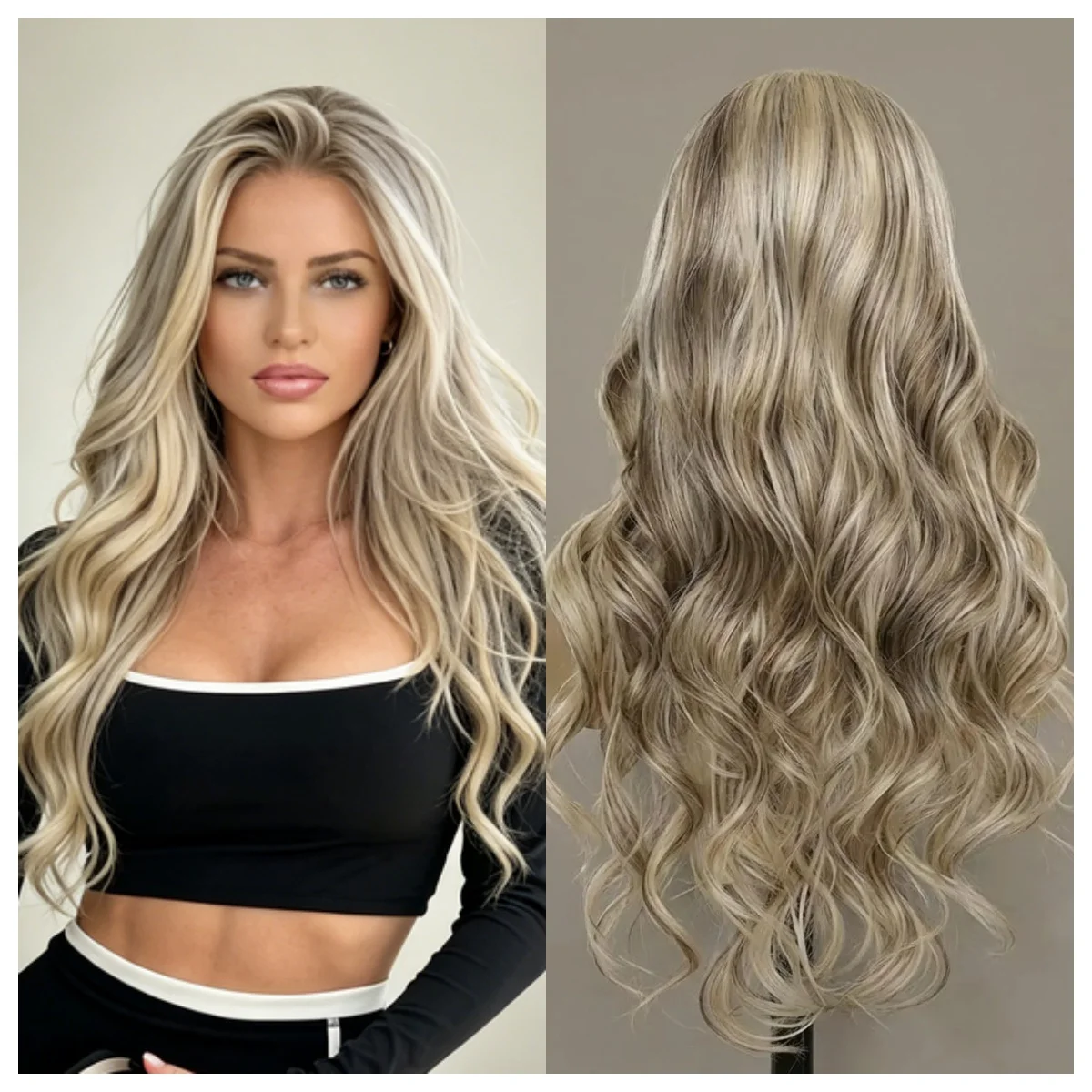 

Long Wavy Ombre Blonde Highlight Lace Front Wig 13x4 Synthetic for Women Brown Blonde Hair Wig