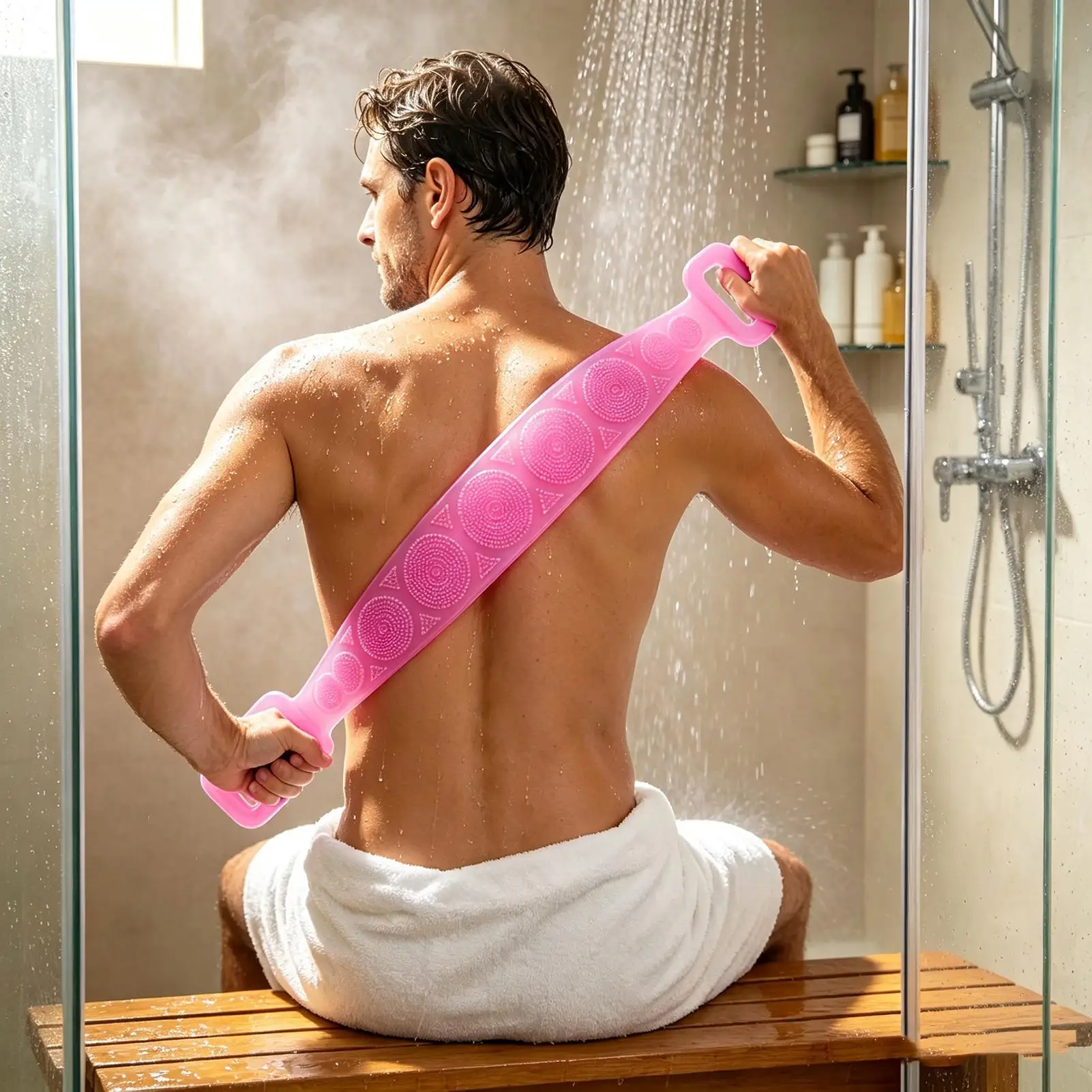 Body Silicone Scrubber 70cm Massage Soft Double-sided Long Belt Shower Silicone Back Scrubber for Showering Bathroom Bathtub