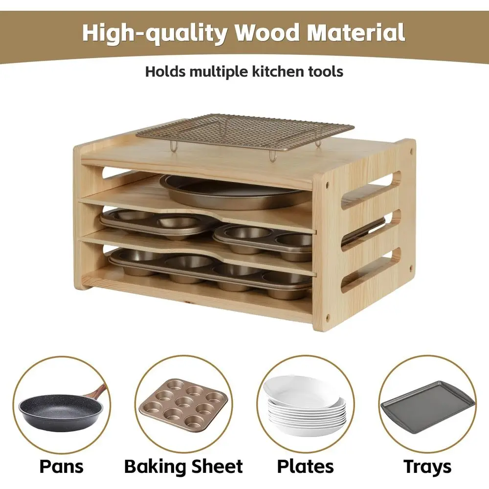Divisores de bandeja de armário de madeira para assadeiras, panelas, tábuas de corte-organizador vertical de folhas de biscoitos, armazenamento de cozinha para panelas