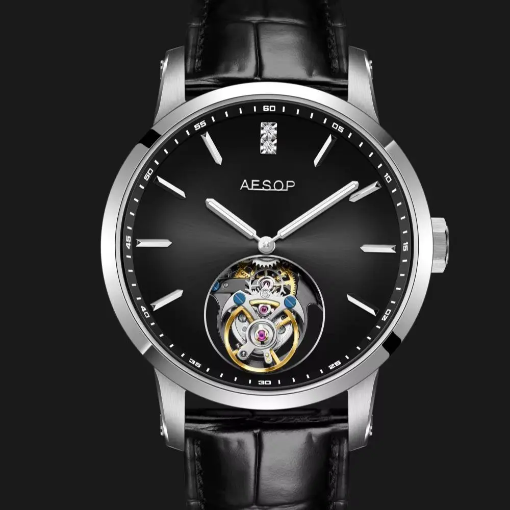 AESOP Real Flying Tourbillon Movement Watch Brand For Men Skeleton Mechanical Luxury Watches Waterproof Wristwatches New 7090