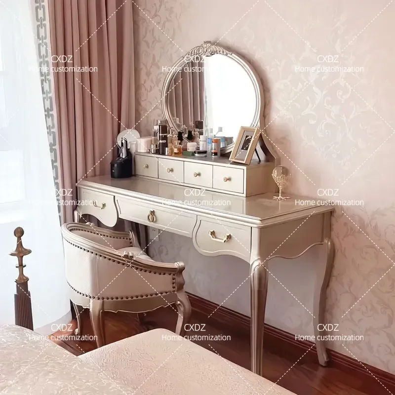 American light luxury dressing table  high-end bedroom princess dressing table dressing stool storage