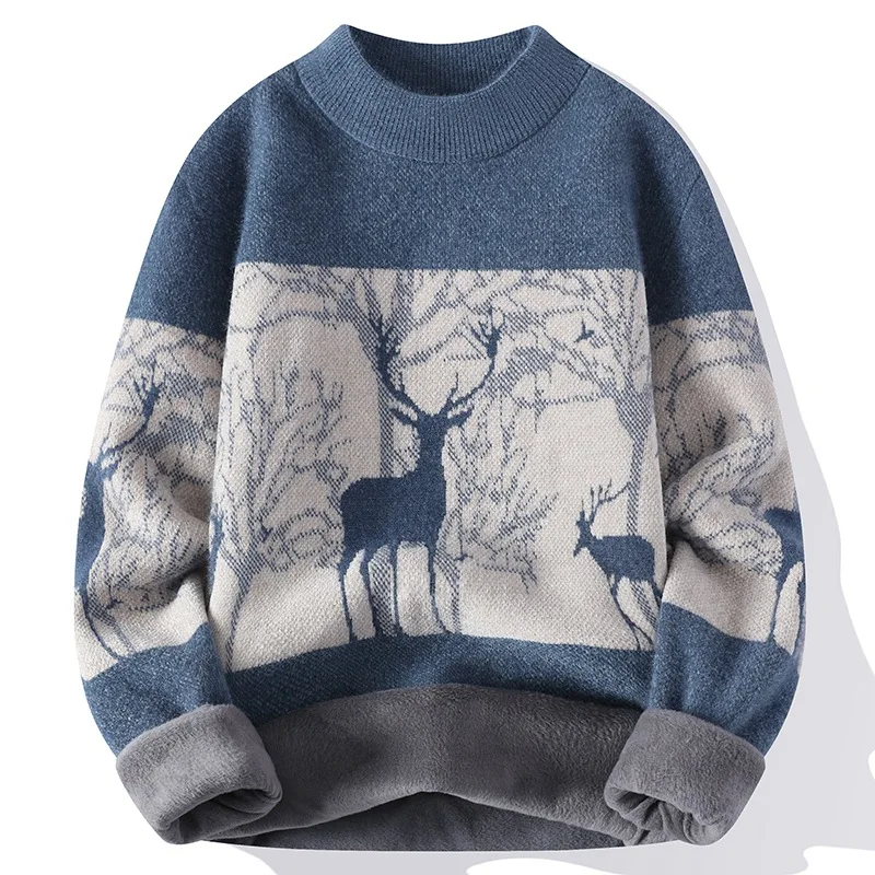 

Men's Thickened Fleece Half High Collar Sweater Winter Base Layer Shirt Warm Top for High School Students And Teenagers