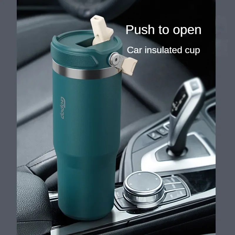 900ml Thermal Water Bottle Stainless Steel Large Capacity With Straw Thermos Bottle With Handle Cold And Hot Thermos Car Cup