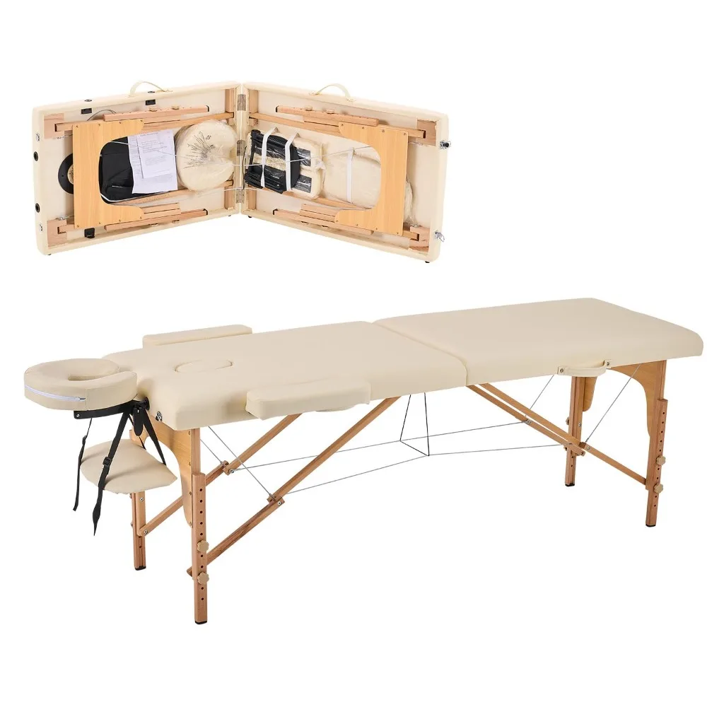 Massage table portable 2 fold adjustable foldable tattoo bed facial cradle bed wooden frame