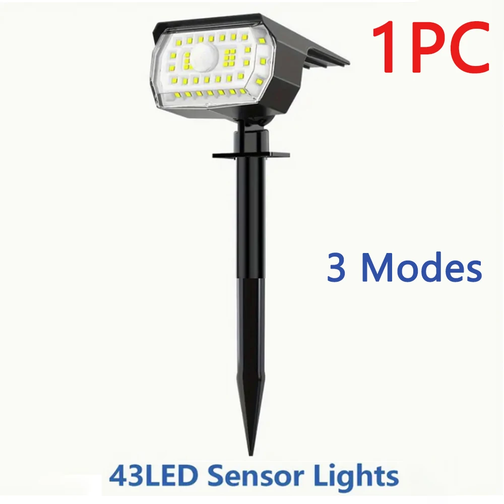 

Солнечные прожекторы для улицы IP65, водонепроницаемые, 43 светодиода, 3 режима освещения для двора, сада, стены, дорожек