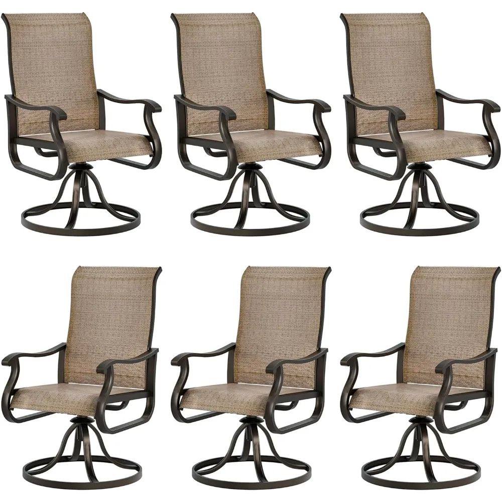 Patio Swivel Dining Chairs Set of 6, Outdoor Swivel Chairs High Back with All Weather Textilene Metal Rocking Frame for Lawn