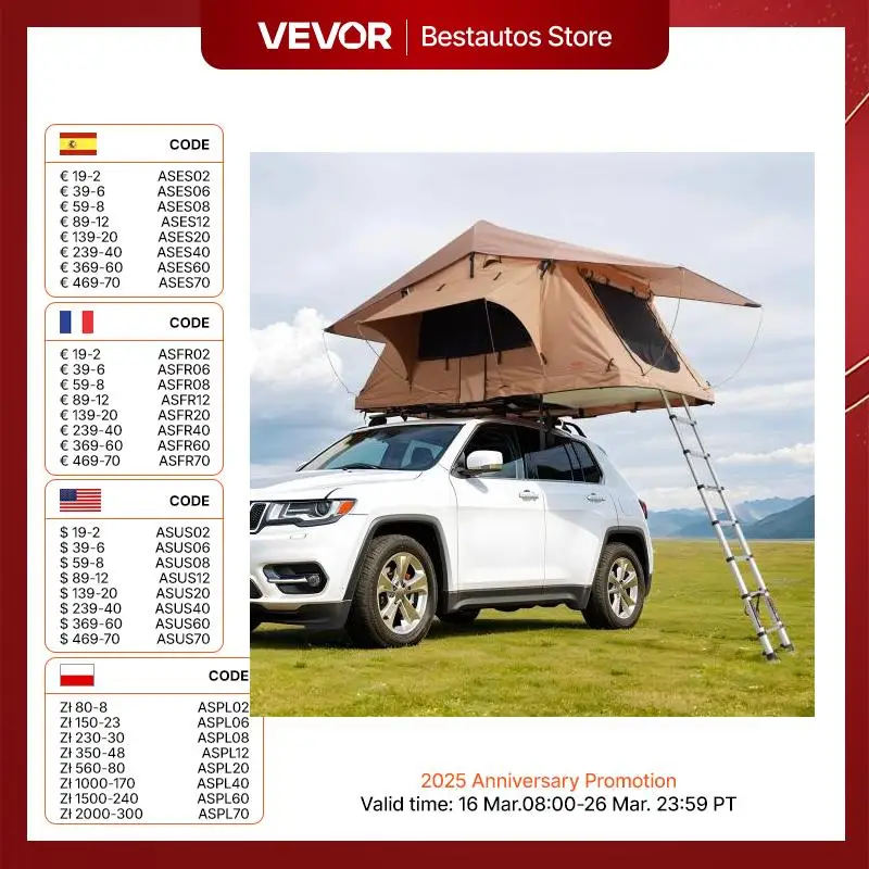 VEVOR Rooftop Tent Hardshell Folding Tent with Telescopic Ladder Mattress PVC Cover Bag Waterproof for Jeep SUV Van Pickup Truck