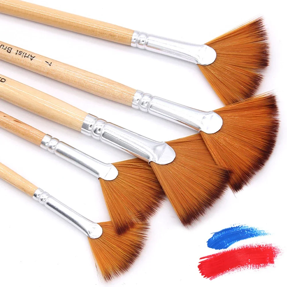 5Pcs Fan Shaped Nylon Hair Gouache Watercolor Paint Brush Set For School Painting Drawing Painting Brush Art Supplies