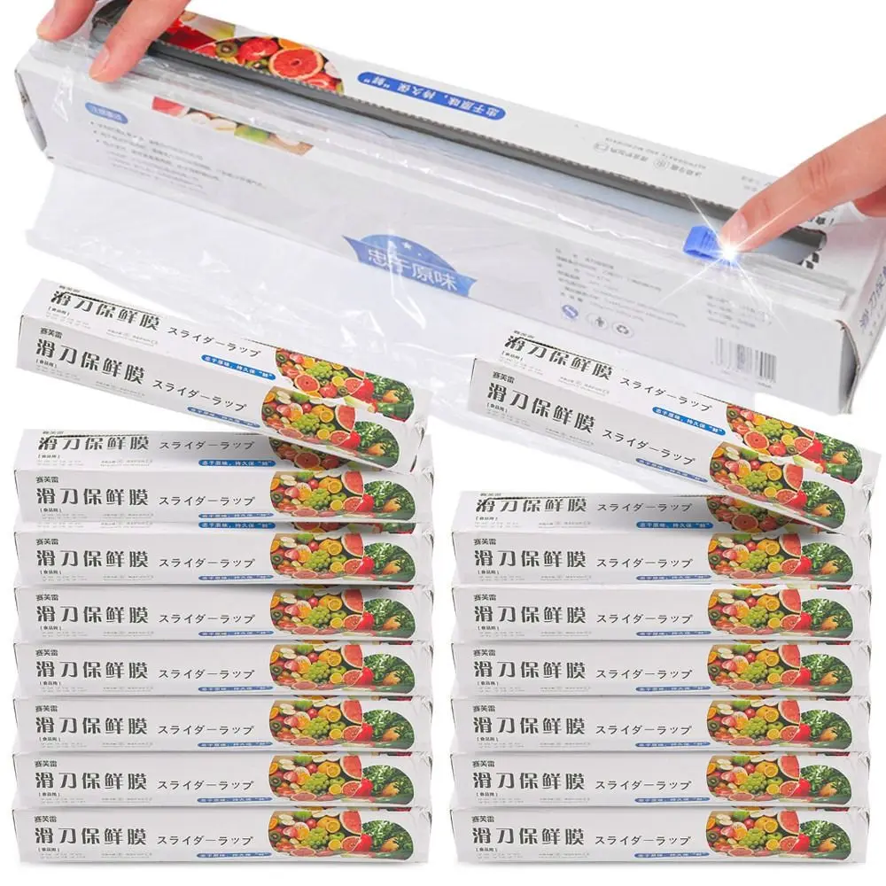 New Clear PE Sliding Food Wrap Film 30x100m Hand-free Roll Food Wrap Disposable Cling Film Kitchen Accessories