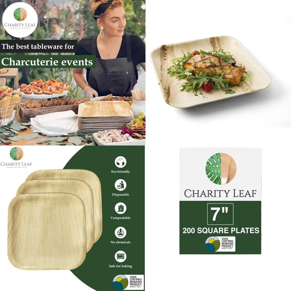 

Экологичные 7 квадратных тарелок с пальмовыми листьями (упаковка из 200 штук) — одноразовые тарелки в бамбуковом стиле для свадеб, общественного питания и мероприятий