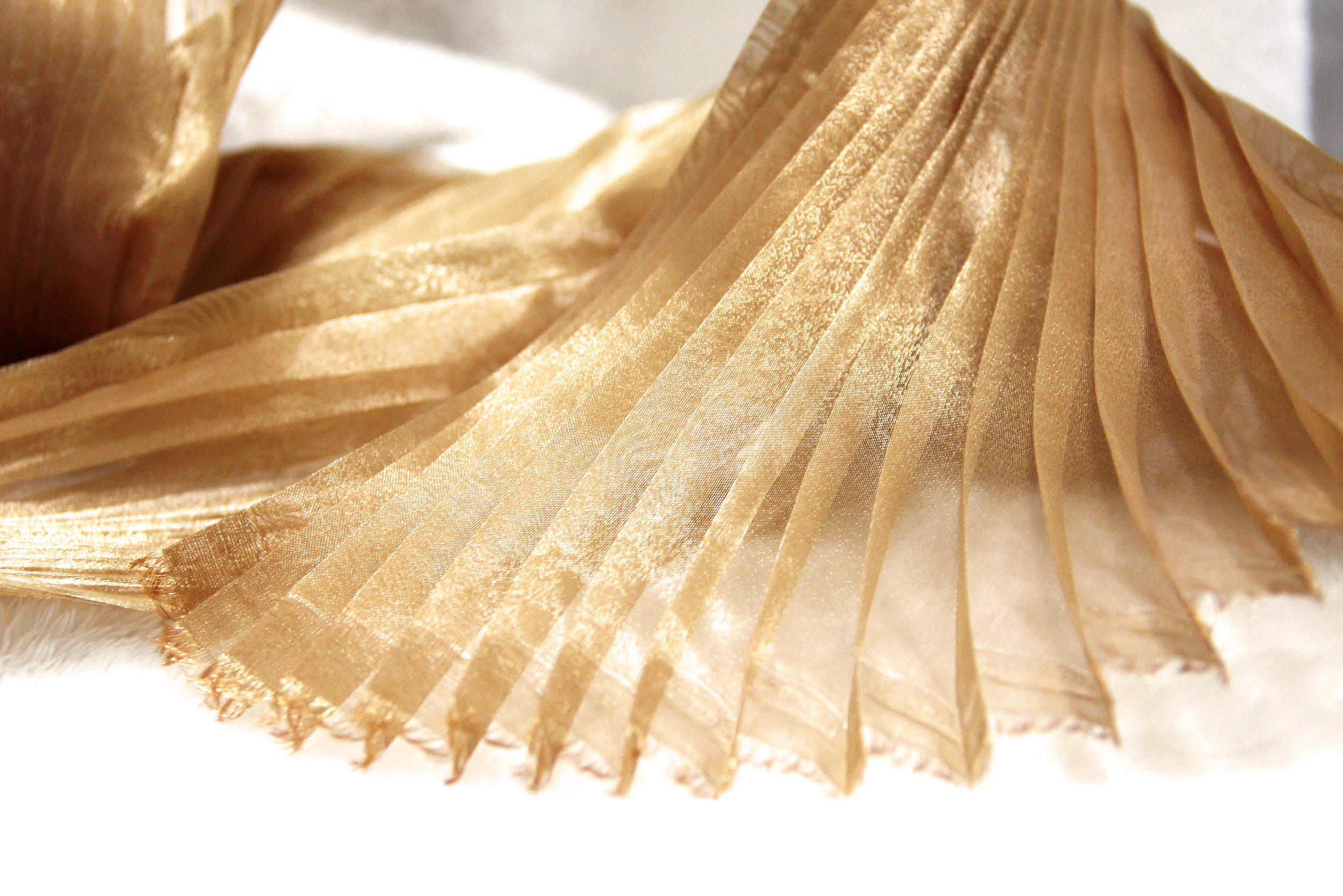 Gold coffee merman fabric pressed pleat accordion pleat diy designer fabric mesh organza