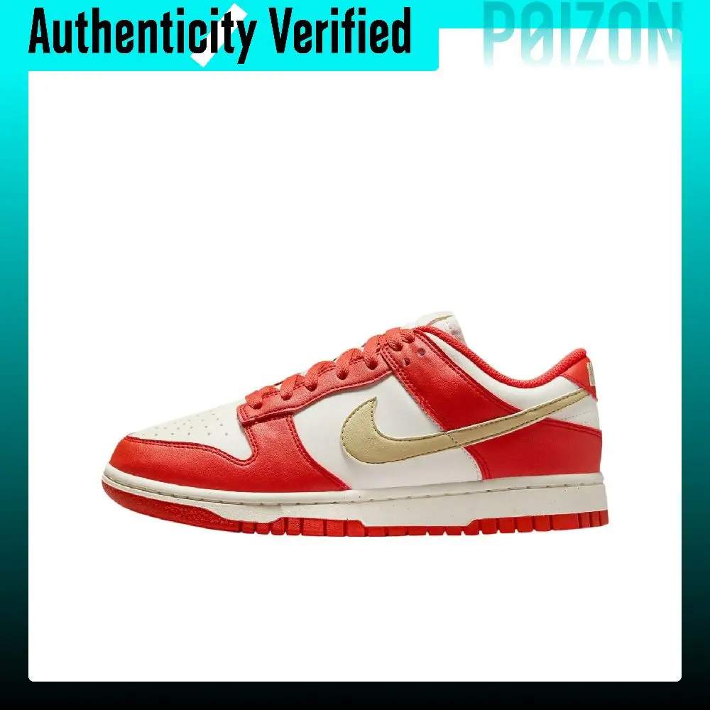 Zapatillas Nike Dunk para skate, modelo de caña baja para mujer, en color rojo claro, blanco y dorado, DD1873-602.