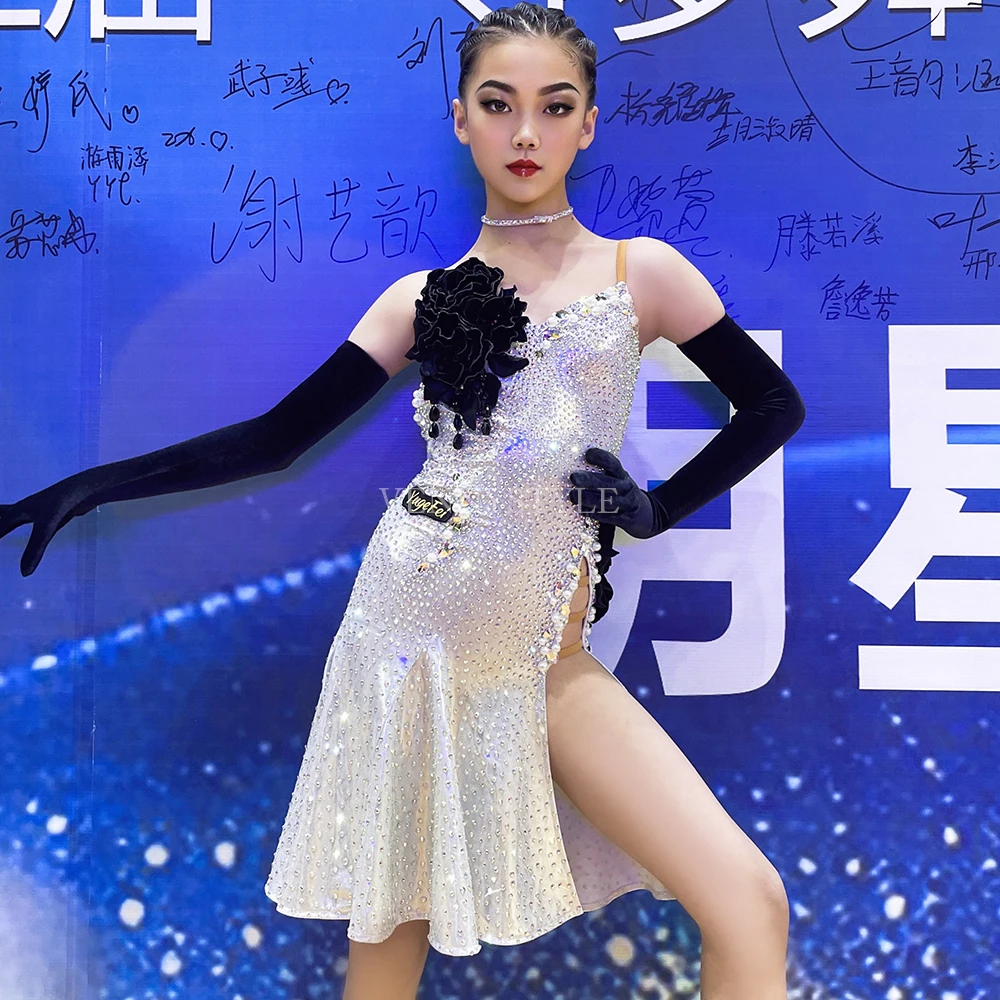 

VennyStyle Latin Dance Dress - Women's Fully Rhinestoned Performance Gown, Premium Customized Professional Dance Costume f