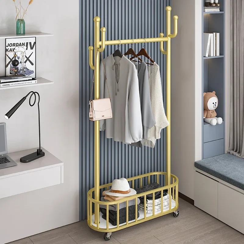 Mobile pulley coat rack, simple hanger, floor-to-ceiling vertical household storage drying rack