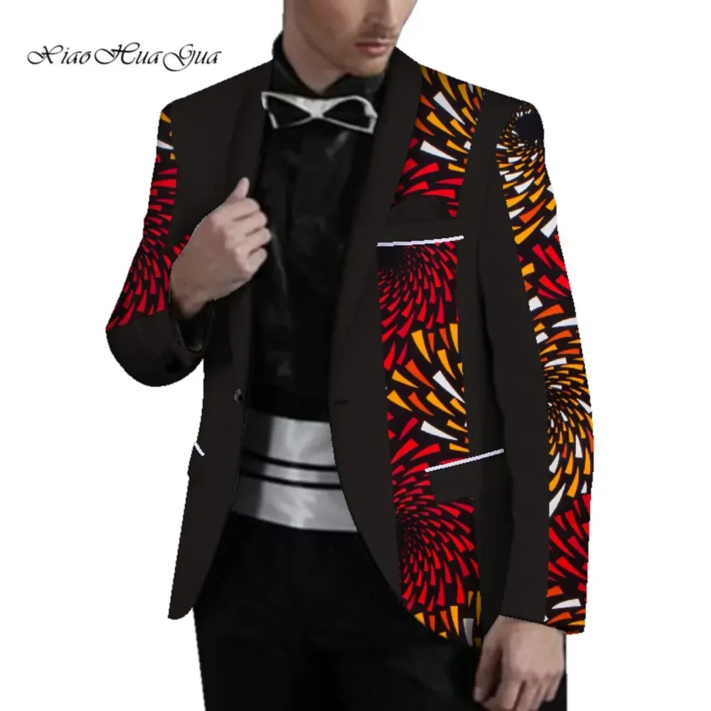 

African Print Patchwork Slim Fit Men's Suit Jacket Male Blazers Men Coat Wedding/party Custom Order Ankara Blazer for Man Wyn721