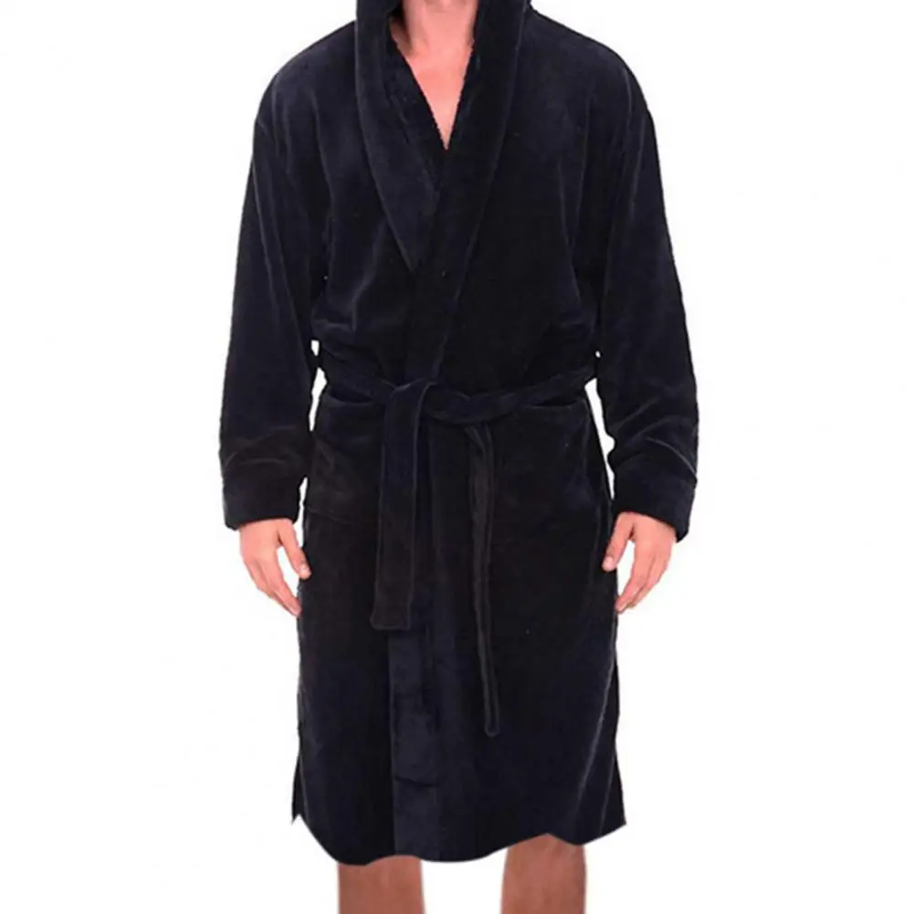 Roupão longo de lã coral masculino com bolsos, vestido solto e confortável, roupa de casa, macio, monocromático, tamanho grande