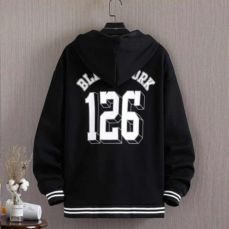 New Men\'s Hooded Jacket M-6XL Men\'s Clothing Spring Autumn Korean Fashion Loose Male Coat Hooded Baseball Jersey 2024