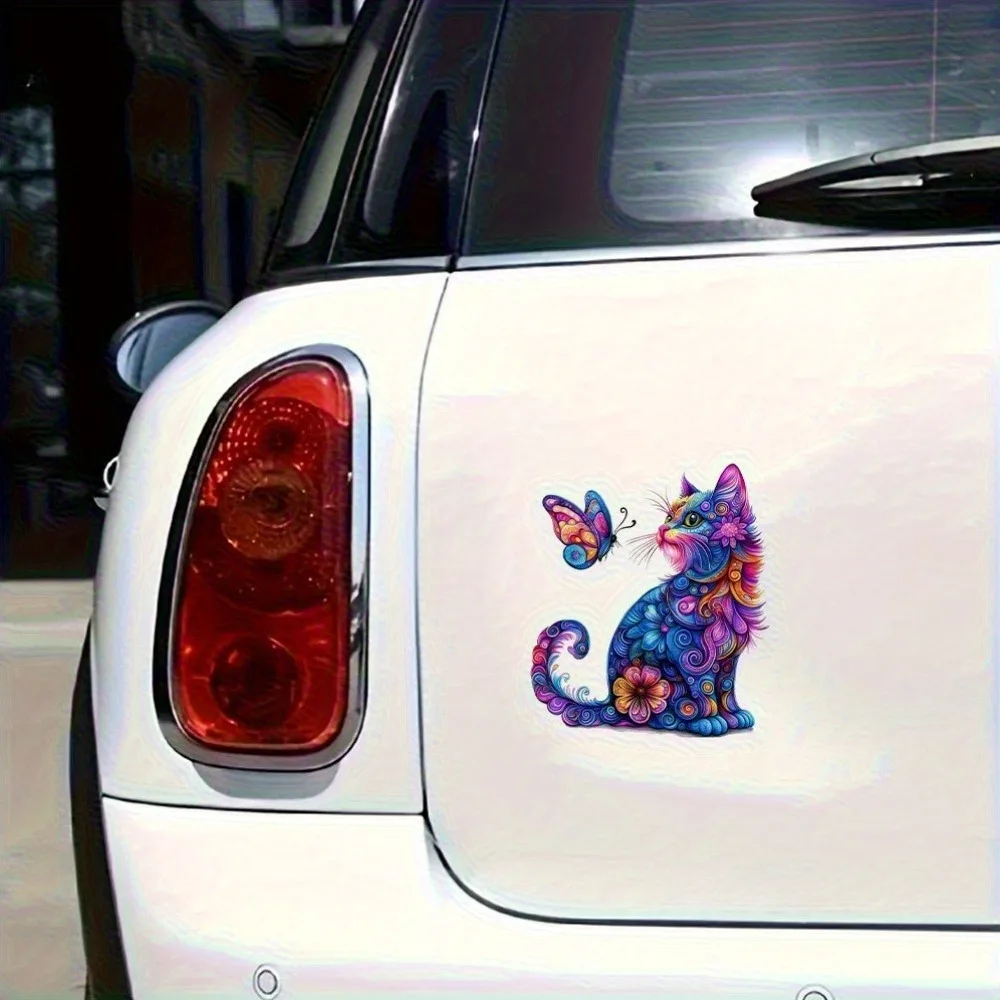 2D Flatvivid Mandala Cats And Butterfly Vinyl Sticker s Notebooks More Colorful Creative Designs with Clear Fl Anim Car L view 3