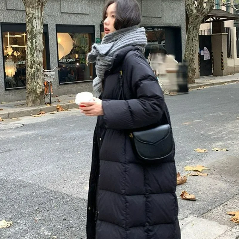 2023 New Standing Collar Down Coat Women Mid length Loose White Duck Down Fashion Thickened Winter