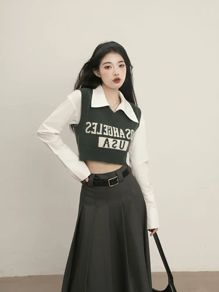 Slim Crop Long-sleeve Shirts Women Simple Elegant Office Lady Y2k Chic Zipper Korean Style Trendy Streetwear Inside All-match