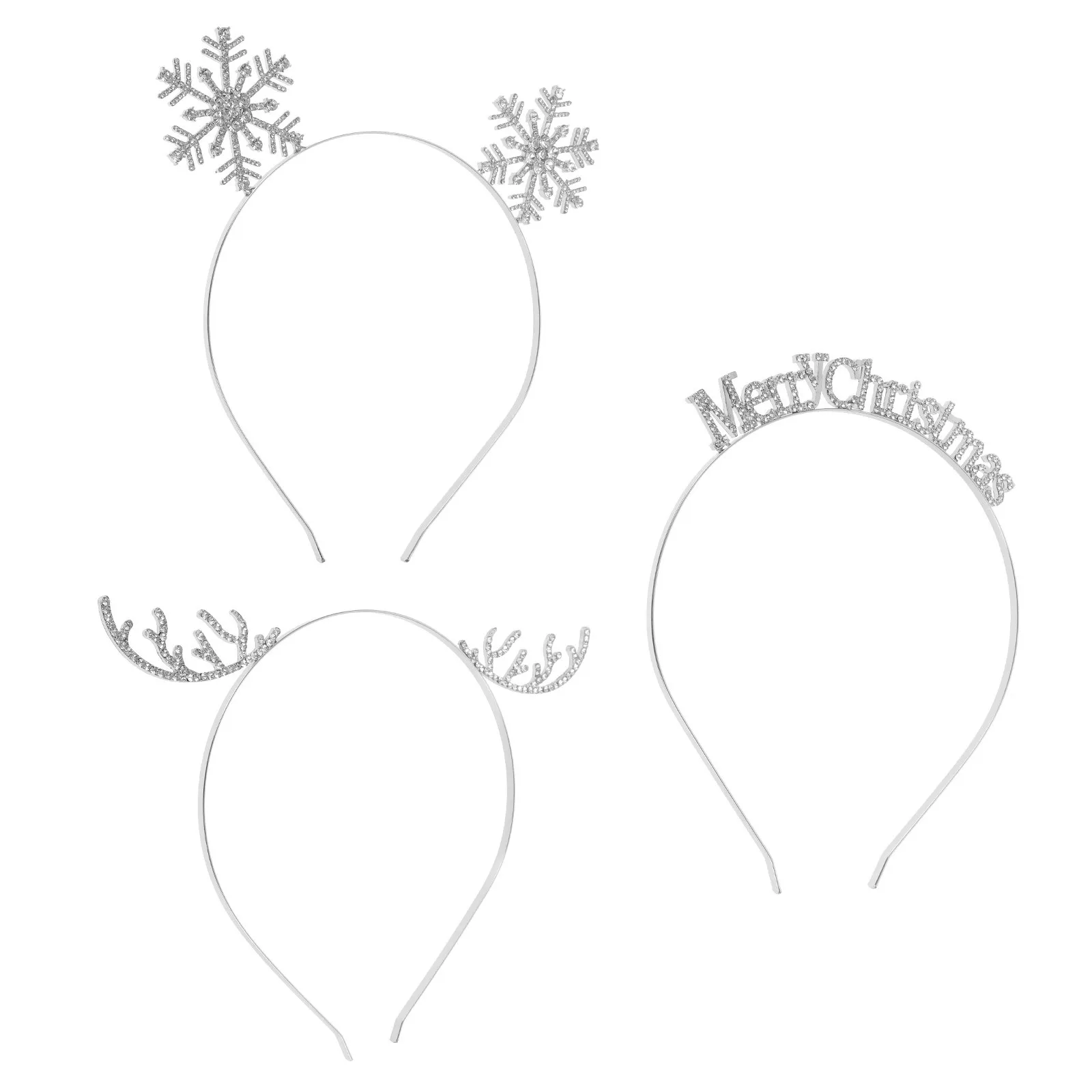 Snowflake Rhinestone Christmas Headbands for Women – 3pcs Holiday Party Hairbands, Festive Festival Hair Accessories