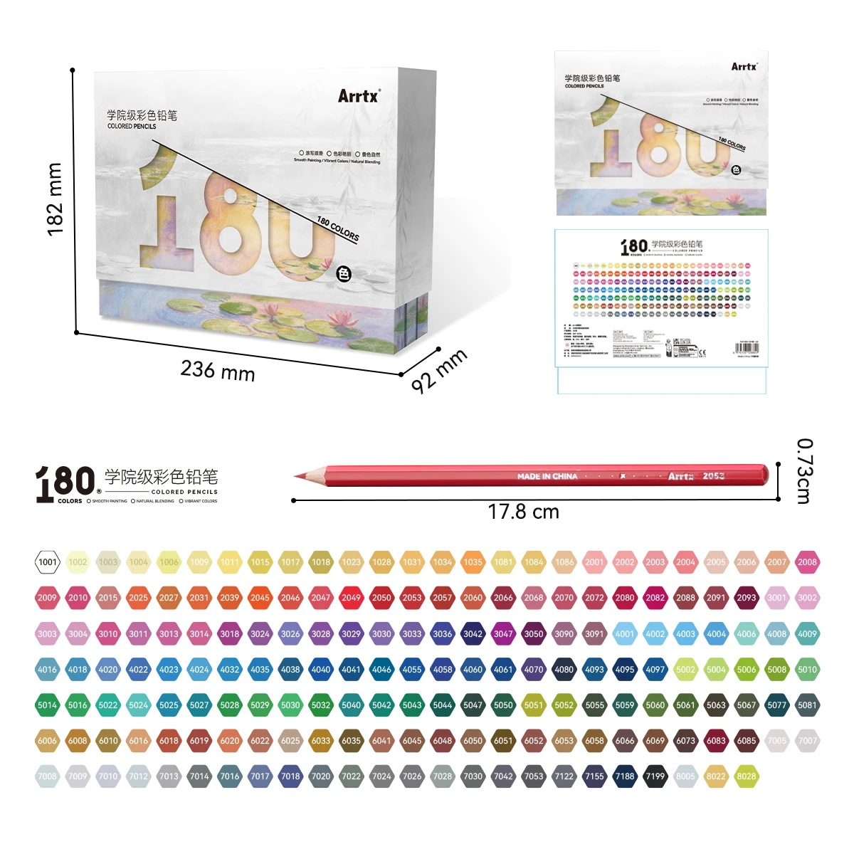 

Набор цветных карандашей Arrtx 180 с мягким грифелем для художников, начинающих и взрослых: для рисования, смешивания цветов, создания теней и скетчинга