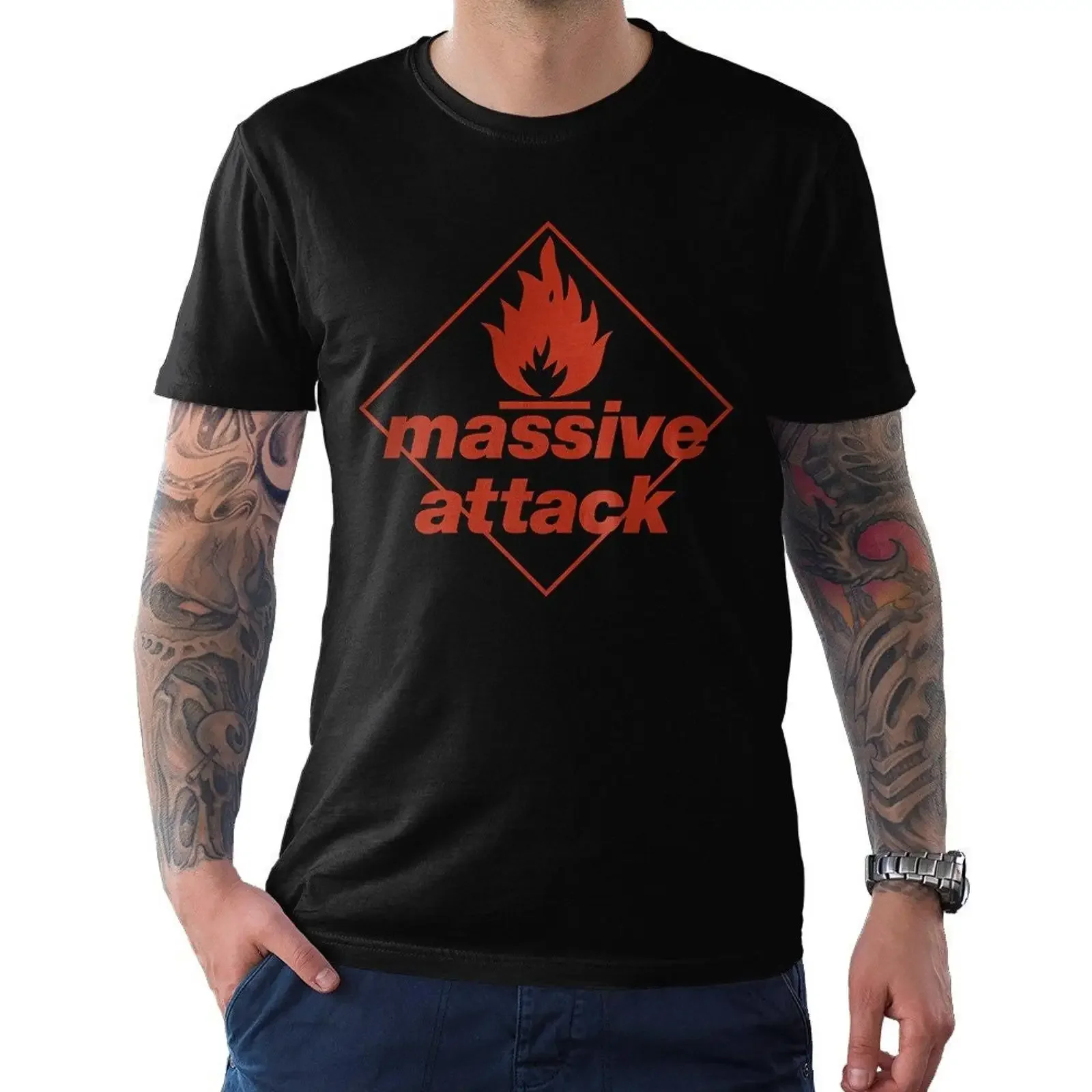 Massive Attack T Shirt  Sizes met 161 vintage Washed Comfortable Stretched graphic Versatile fashion Casual Unisex Breathable
