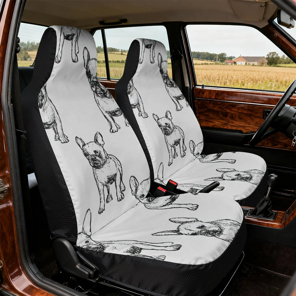 2D Flat Printing, 2pcs Auto Seat Covers Universal Fit, Soft Seat Covers, Durable Car Seat Covers, Easy Installation, French Bull