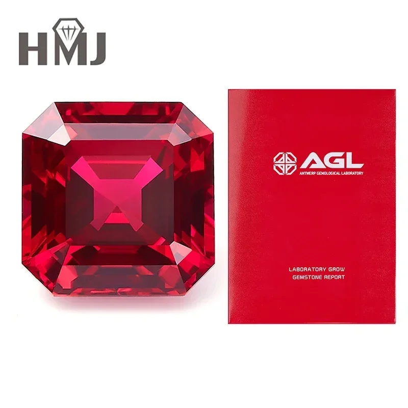 

Lab Grown Ruby Pigeon Blood Red Asscher Square Shape Charm Gemstone for Diy Beads Making Materials AGL Certificate