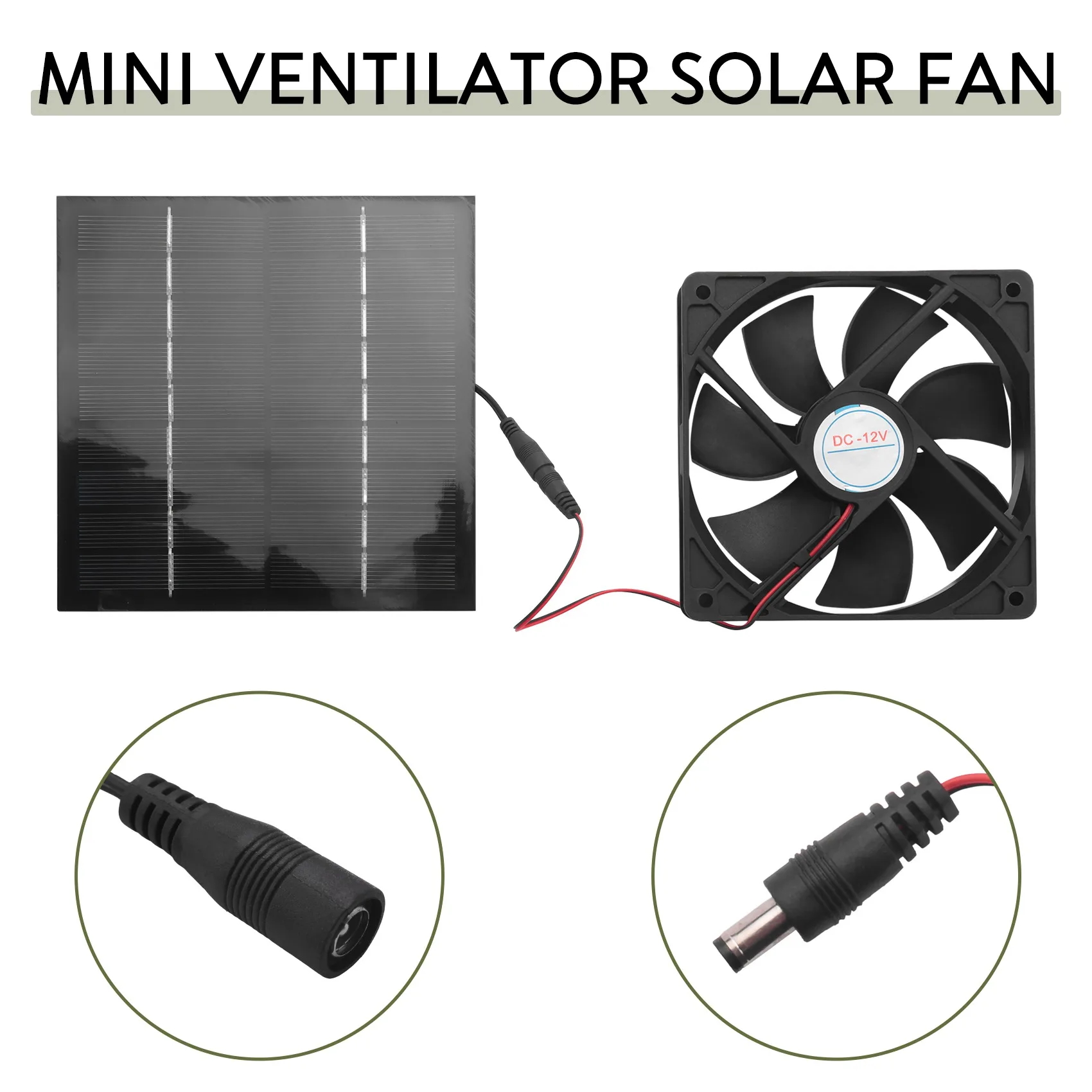 Painel Solar Alimentado Exaustor, Mini Ventilador, Extrator de Ar, para Cachorro, Galinha, Estufa, RV, 20W, 6"