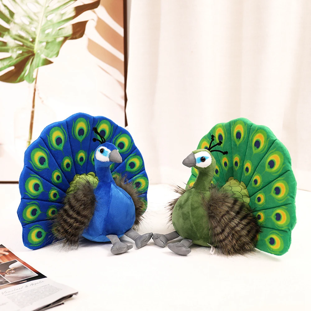 Animal selvagem recheado de pavão azul para crianças, brinquedos de pelúcia, Zoo Trip Souvenir Doll, pavão verde, presente de aniversário, drop shipping