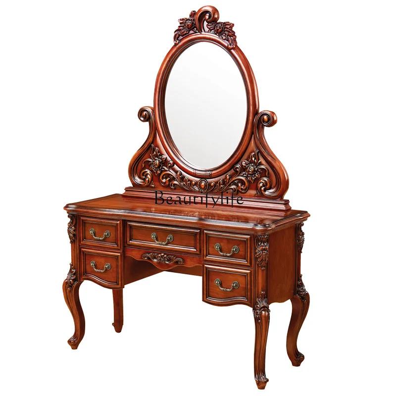 

All solid wood American retro dresser, European makeup stool small apartment
