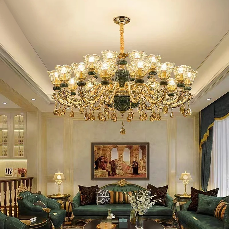 Light Luxury Green Ceramic Crystal Chandelier Living Room Villa Restaurant Wedding Room Grand Home Master Bedroom Lighting