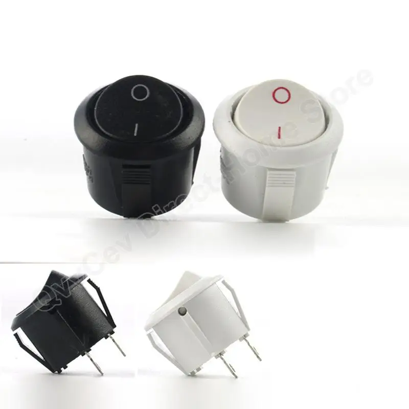 2Pin Terminals ON/OFF Round Boat Rocker Switch LED 6A 250VAC 10A 125VAC Power Push Button Switch Black White