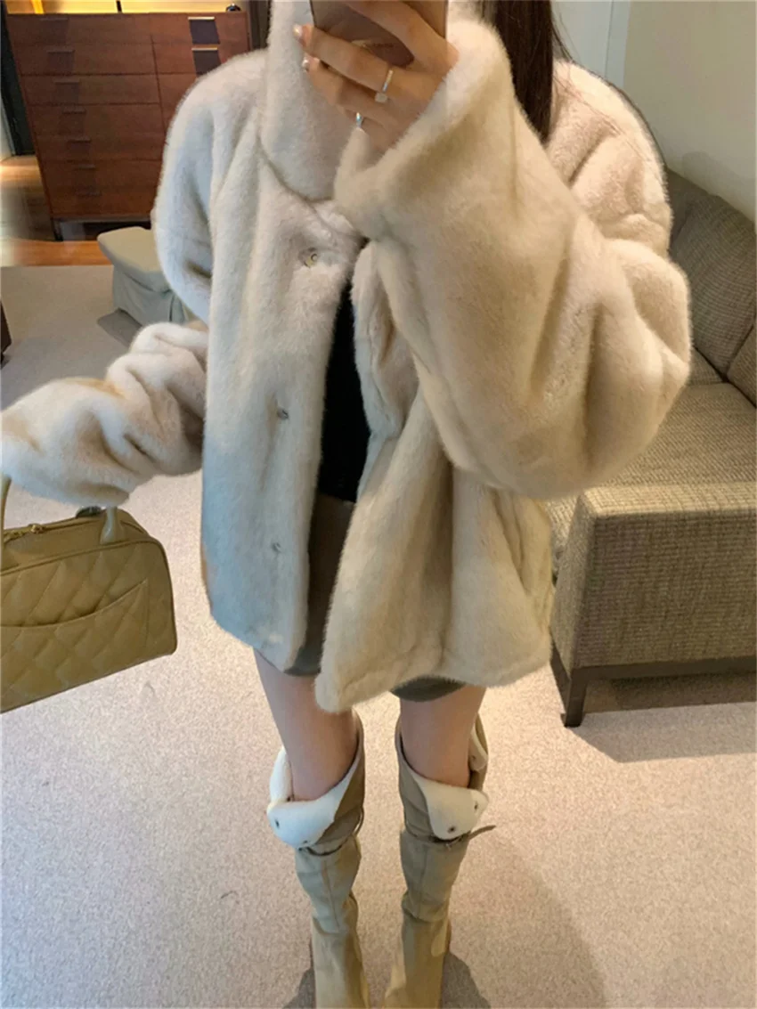 Alien Kitty Retro Soft Spring Coats Women Fashion High Street Chic 2024 Elegant Faux Fur Office Lady Warm Work Wear Daily New