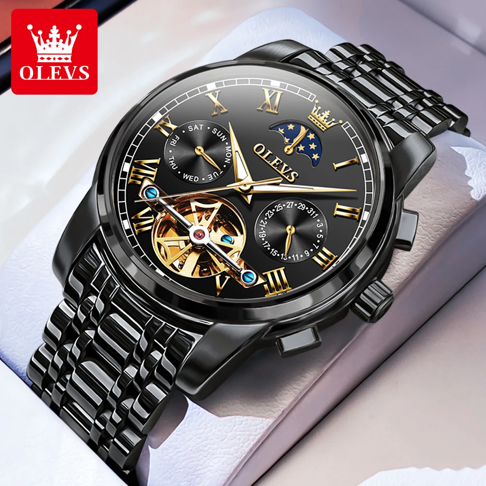 

OLEVS 6617 Automatic Mechanical Men's Watch Skeleton Flywheel High-end Watch Auto Date Stainless steel Men Wristwatch
