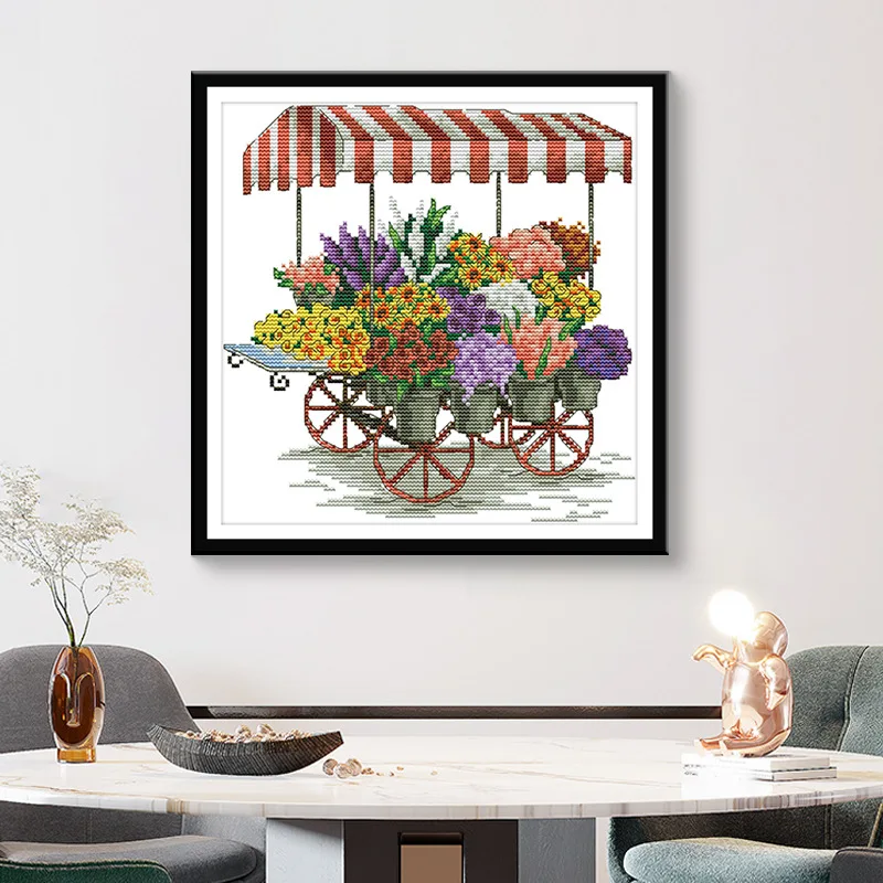 

Набор для вышивки крестом Joy Sunday с предварительной печатью, легкий узор, набор для вышивки из штампованной ткани Аида, цветочный автомобиль