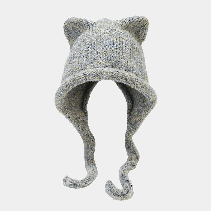 VISROVER New 6 Colors Unisex Solid Color Women Winter Hat With Long Cat Ear Warm Wool Beanies Acrylic Female Skulli Gift