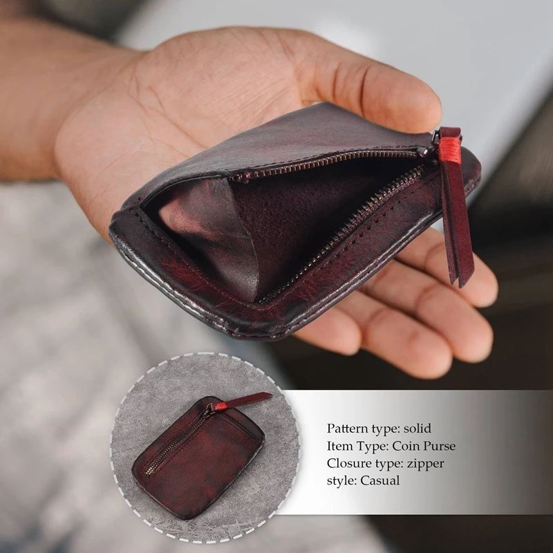 Vintage Men's Genuine Leather Mini Coin Purse Card Case Holder Wallet Clutch Male Short Zipper Small Change Bag