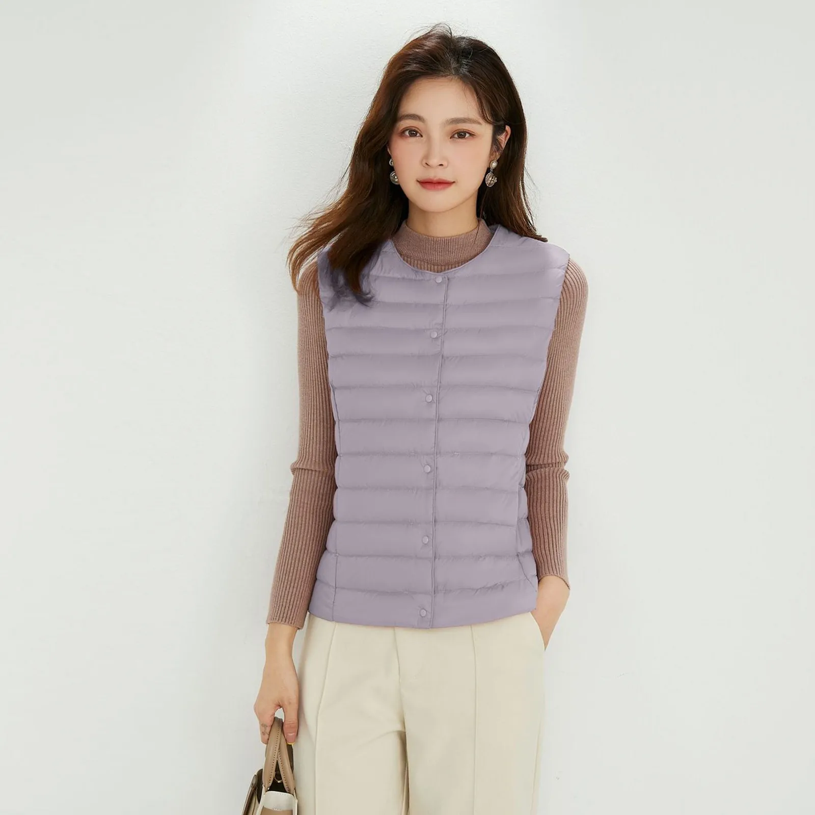 Women Two Ways Waistcoat Portable Women's Ultra Light Down Vest Warm Sleeveless Winter Liner Women Sleeveless Puffer Vest