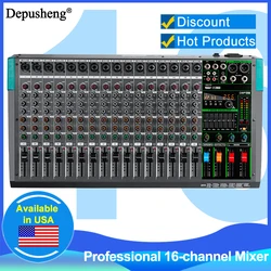 16 Channels Audio Sound Mixer Depusheng MG16 Mixing DJ Console USB with 48V Phantom Power 256 DSP Effects Sound Table for stage