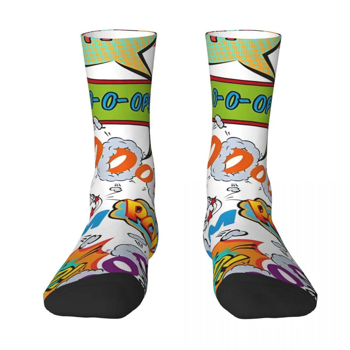 Comic Book Fun Shout Outs Pop Art Typographic Cartoon Socks Four Season Casual Men's Women's Socks Cute Soccer Socks