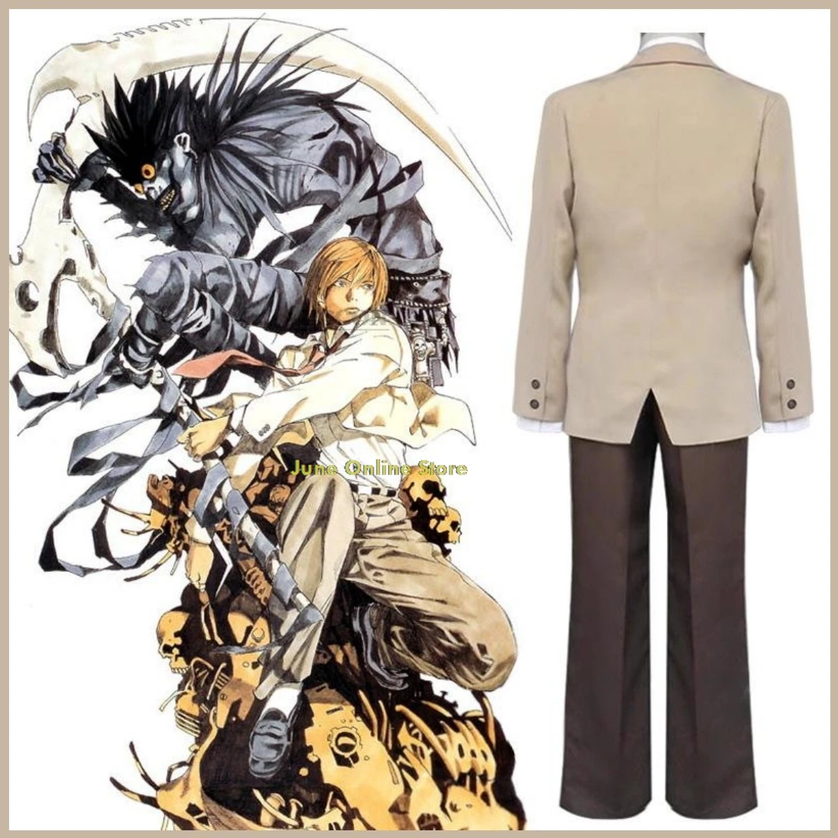 Anime Death CosPLAY Yagami Light Cosplay Note Costume Wig Coffee Color School Uniforms FullSet Adult Man Halloween Carnival Suit