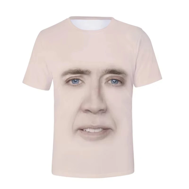 Camiseta divertida con gráfico de la cara de Nicolas Cage para hombre, camisetas con estampado divertido en 3D, camiseta divertida a la moda, ropa para mujer